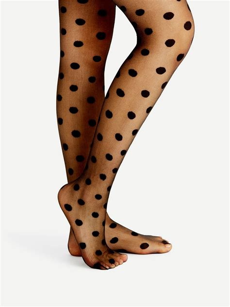 shop black polka dot sheer mesh stockings online shein offers black