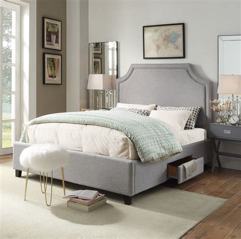 chic home francis platform bed frame  headboard  hidden storage drawers linen upholstered