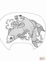 Coloring Hokusai Katsushika Pages Carp Koi Carps Two Printable Japanese Version Fish Drawings Supercoloring Popular Color sketch template