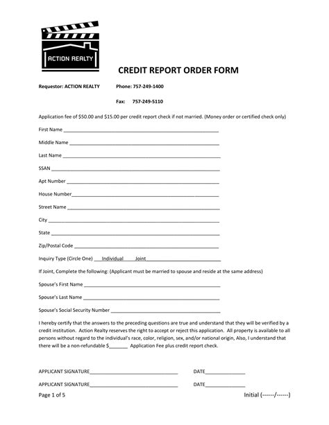 credit report printable form