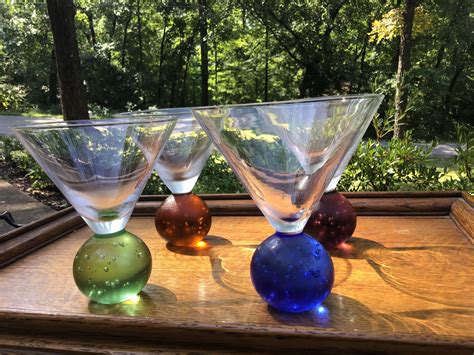 four martini cocktail glasses ball stem colored etsy martini