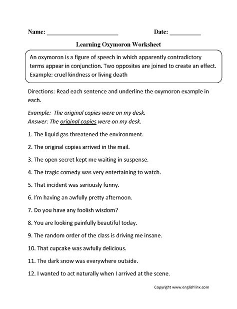 printable figurative language worksheets printable templates