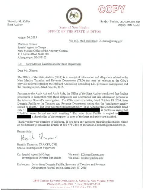 letter  attorney general  state auditors office  trd