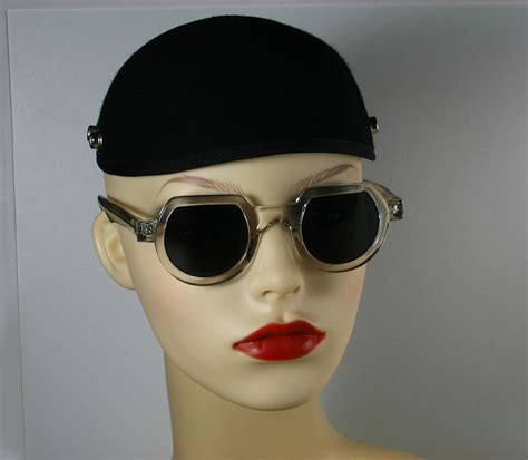 Hi Tek Round Sunglasses Clear Plastic Frame With Black Lenses Ht 010