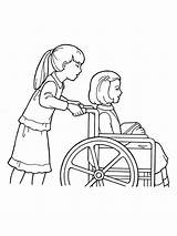 Drawing Helping Wheelchair Girl Others Primary Another Drawings Line Pushing Easy Lds Children Coloring Pages Young Girls Getdrawings Being Illustration sketch template
