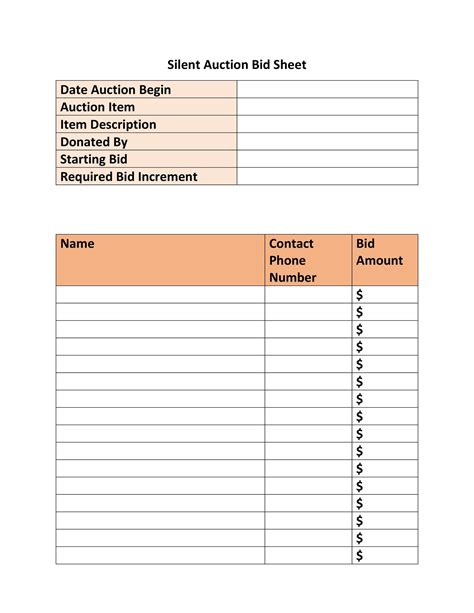 printable silent auction forms