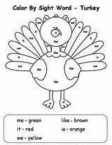 Sight Turkey Coloring Word Pages Words Thanksgiving Template Color sketch template