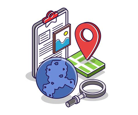 flat isometric concept illustration search world map location