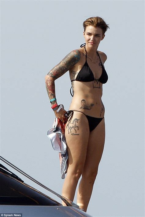 Ruby Rose Shows Off Her Tattoos In Black Bikini In Ibiza