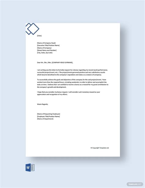 instantly   request letter  company  bonus template
