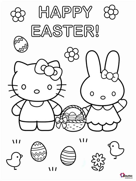 happy easter  kitty  easter bunny easter eggs coloring page