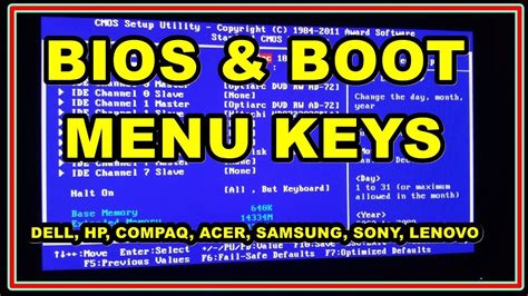bootbios menu key   computerlaptop youtube