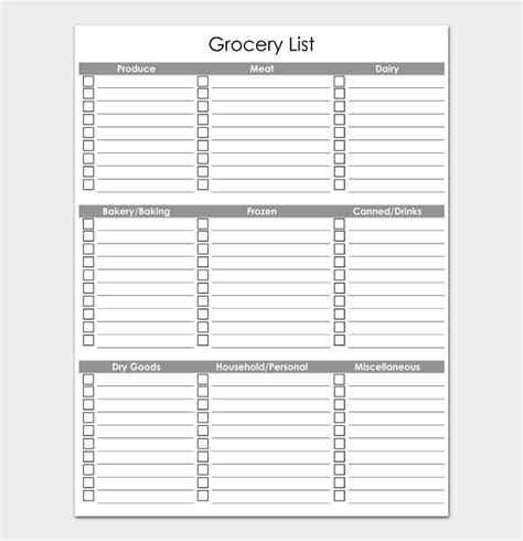 master grocery list templates editable  printable