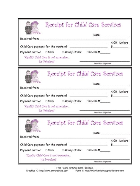 printable daycare receipt template