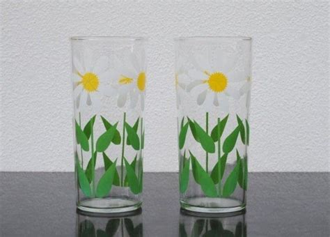Daisy Flower Drinking Glasses Crazy Daisies Tall Vintage
