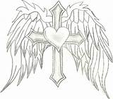 Wings Heart Cross Drawings Drawing Coloring Angel Hearts Pages Tattoo Cool Clipart Jesus Tattoos Crosses Wing Draw Rose Sketches Pencil sketch template