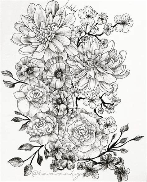 pretty picture prints  flower sketches flower drawing