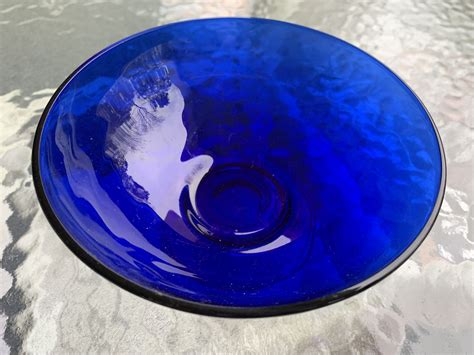 Vintage Cobalt Blue Footed Glass Bowl Etsy Glass Bowl Cobalt Glass