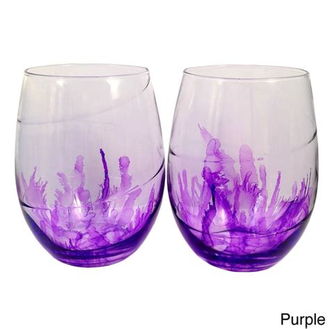 Shop Hand Painted Stemless Wine Glasses Set Of 4 Free Shipping On