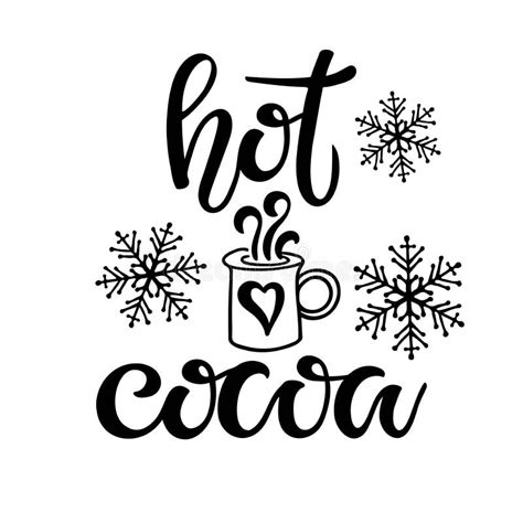 hot cocoa bar sign text  cocoa mug snowflakes isolated  white