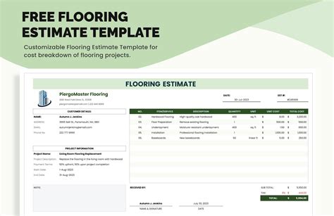 flooring estimate template  excel google sheets
