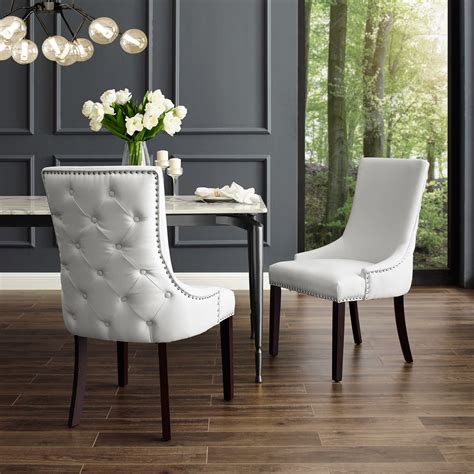oscar  tufted armless dining chair white leather dining chairs