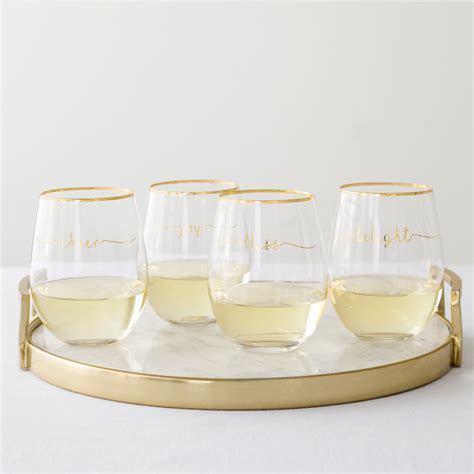 Bliss Gold Rim Stemless Wine Glasses Set Of 4 Pier1 Imports