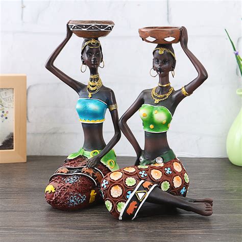 african women statue resin figurine craft candlestick beauty lady