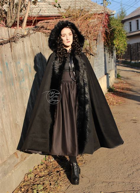 faux fur cape long black cape gothic cape fur trim black etsy