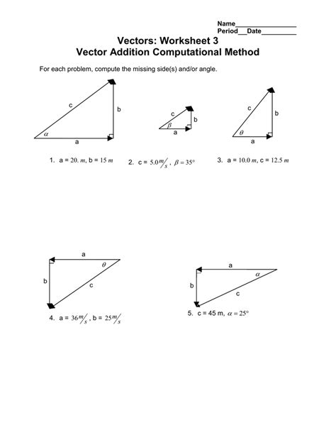 vector addition worksheet  answers