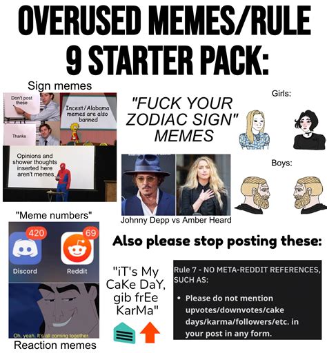 reminder   mod team   overused memes  banned  creative