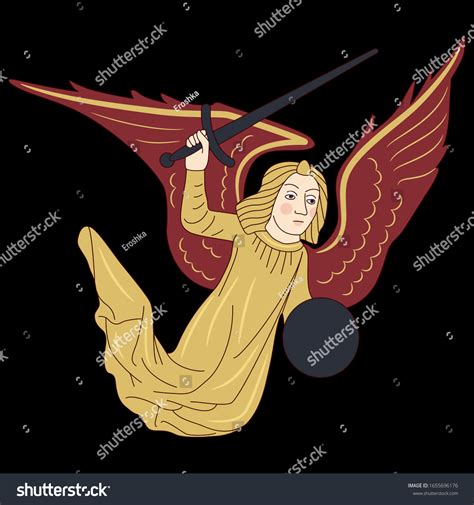 isolated vector illustration flying medieval angel stock vector