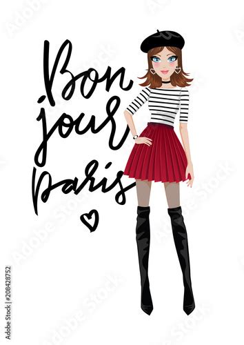 vector illustration of stylish french girl stock image and royalty