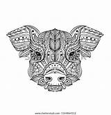 Meditation Coloring Mandala Head Boar Wild Vector Templates Pig Zentangle sketch template