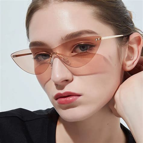 Brand Designer Small Rimless Sunglasses Woman Retro Cat Eye Sunglass
