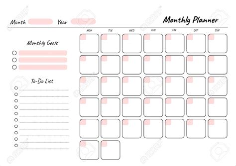 monthly planner printable template vector blank white notebook page