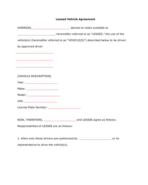 vehicle lease agreement template edit fill sign  handypdf