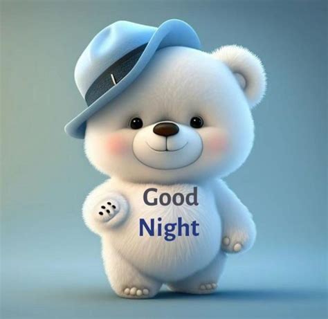 white teddy bear   hat   head   words good night