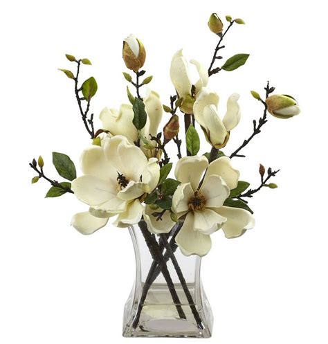 white magnolia silk flower arrangement  vase artificial flowers