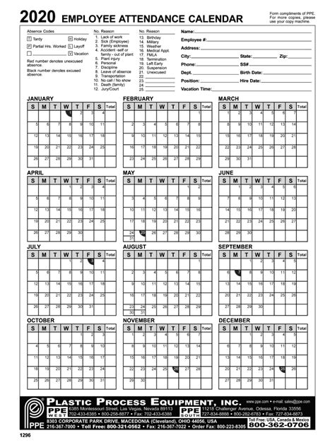 form ppe employee attendance calendar fill  printable