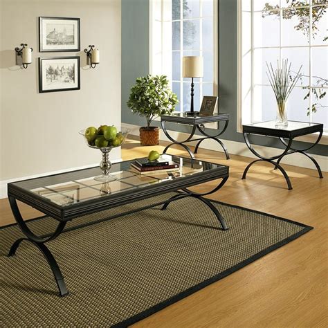 emerson  piece coffee table set glass metal black dcg stores