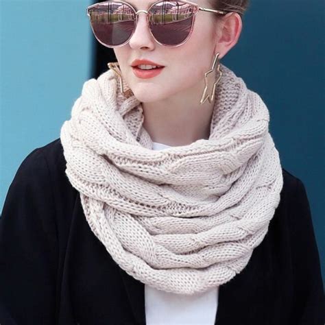 women scarf knitted winter infinity scarves neck circle cable warm soft