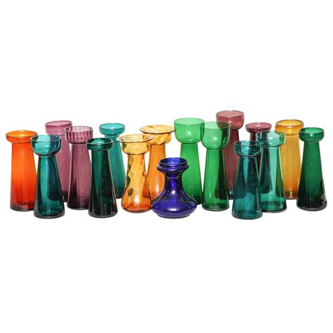 Collection Of English Colored Glass Bulb Vases Priced Individually At