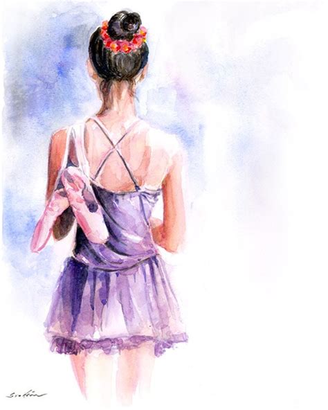 ballerina girl watercolor painting art print etsy