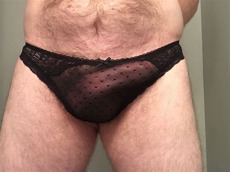 cock in black soft lace thong see through panties 10