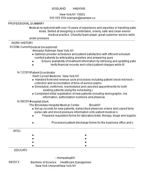 sample resume objectives  receptionist