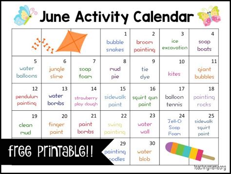 june activity calendar teaching mama