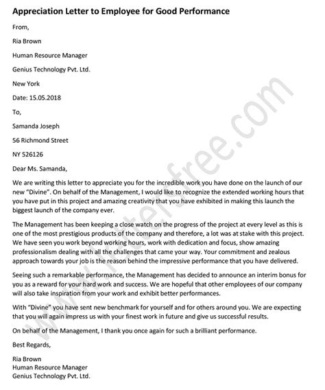 employee appreciation letter