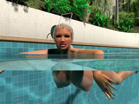 big breasted 3d blonde girl swimming topless in pool pichunter
