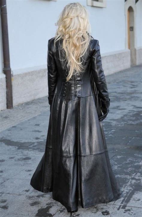 woman leather coat corset black full length ledermantel leder mantel